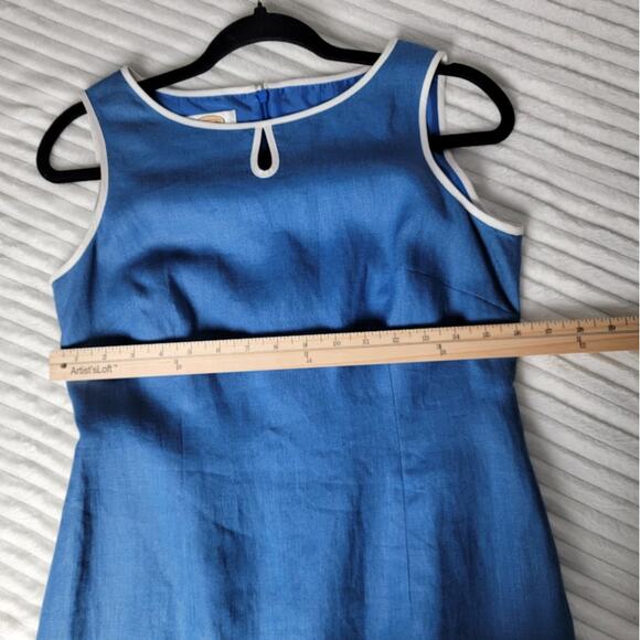 Talbots Linen Dress 4P Blue Sleeveless Midi Coastal Y2K Inspired 100 Irish Linen - Picture 6 of 11